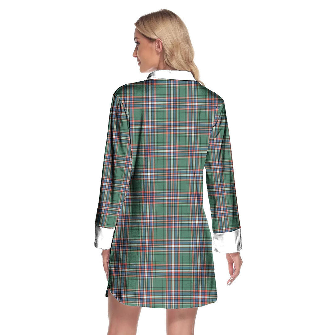 MacFarlane Hunting Ancient Tartan Crest Lapel Shirt Dress Long Sleeve