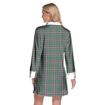 MacFarlane Hunting Ancient Tartan Crest Lapel Shirt Dress Long Sleeve