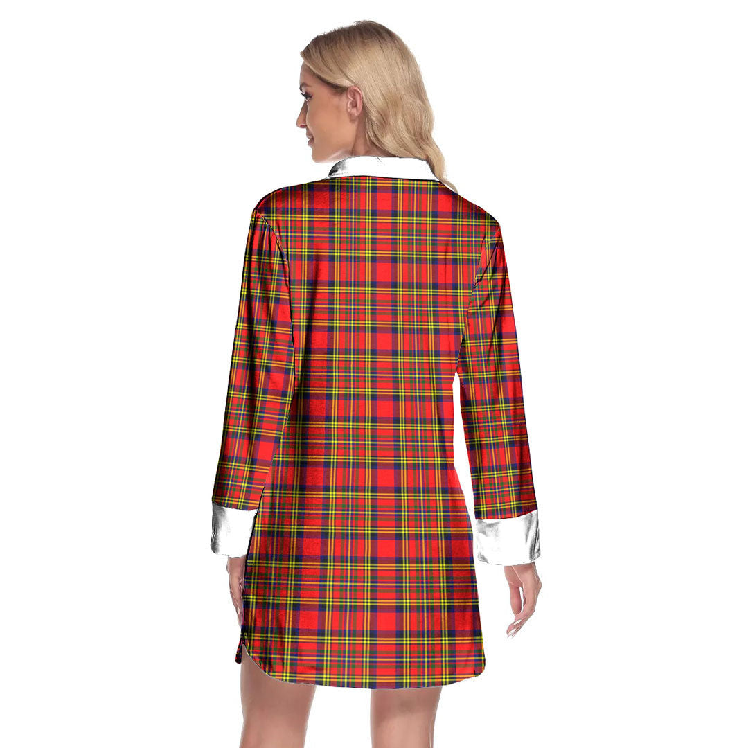 Hepburn Tartan Crest Lapel Shirt Dress Long Sleeve