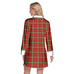 Morrison Red Modern Tartan Crest Lapel Shirt Dress Long Sleeve