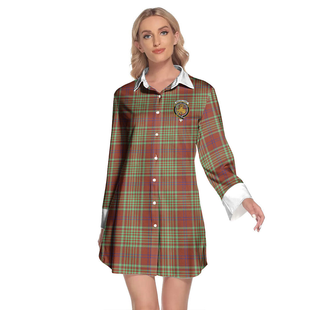 MacGillivray Hunting Ancient Tartan Crest Lapel Shirt Dress Long Sleeve