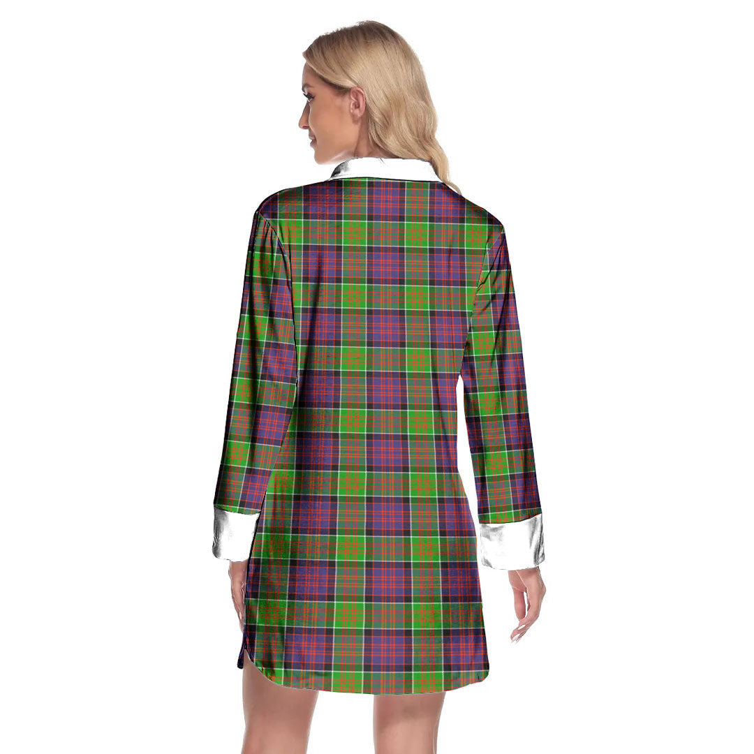 MacDonald of Clanranald Tartan Crest Lapel Shirt Dress Long Sleeve