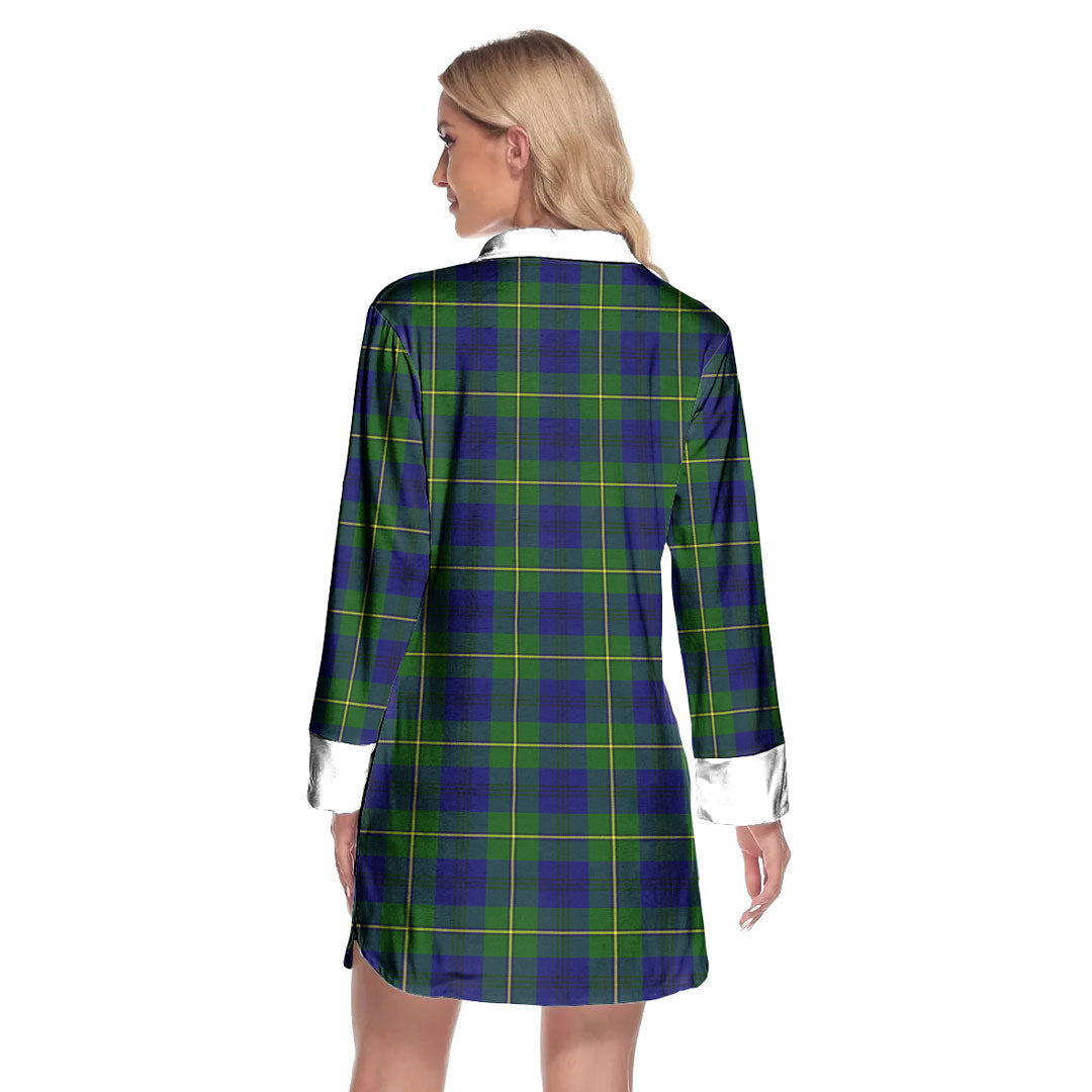 Johnston Modern Tartan Crest Lapel Shirt Dress Long Sleeve