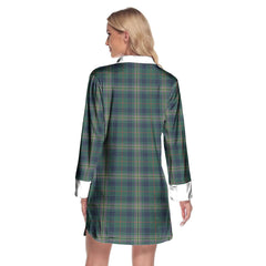 Kennedy Modern Tartan Crest Lapel Shirt Dress Long Sleeve