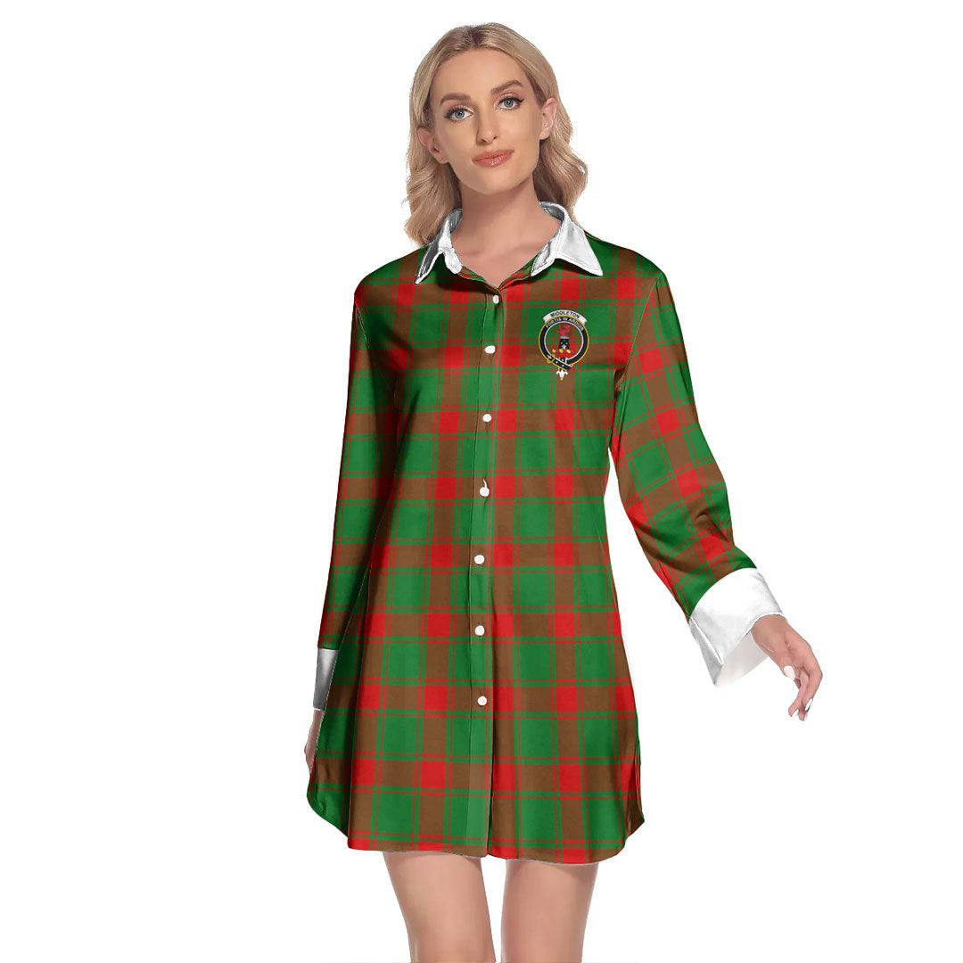 Middleton Modern Tartan Crest Lapel Shirt Dress Long Sleeve