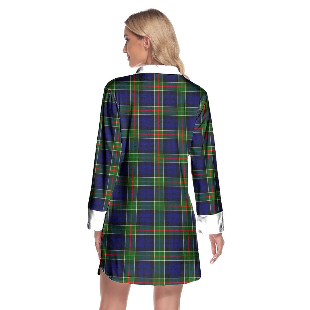 Colquhoun Modern Tartan Crest Lapel Shirt Dress Long Sleeve