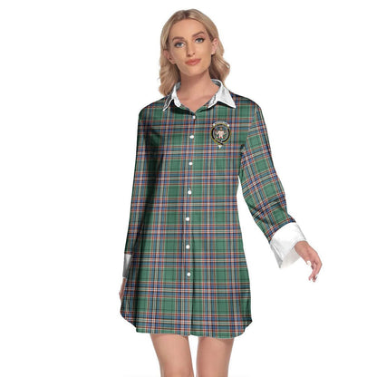 MacFarlane Hunting Ancient Tartan Crest Lapel Shirt Dress Long Sleeve