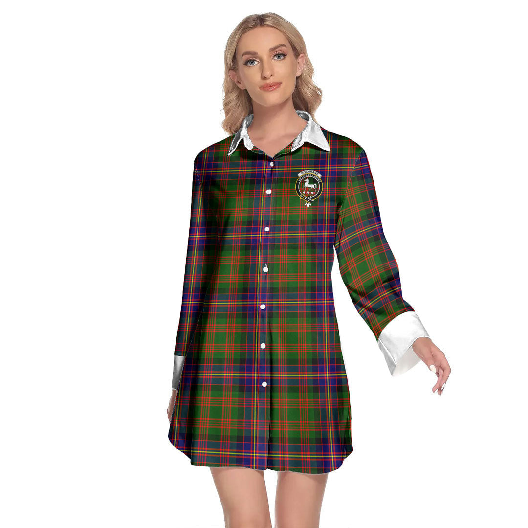 Cochrane Modern Tartan Crest Lapel Shirt Dress Long Sleeve