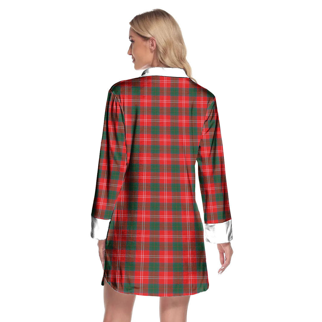 Chisholm Modern Tartan Crest Lapel Shirt Dress Long Sleeve