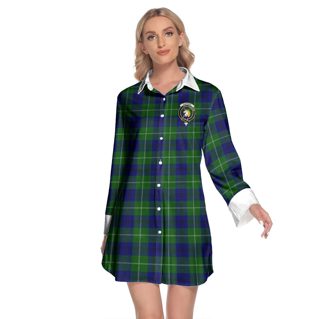 Oliphant Modern Tartan Crest Lapel Shirt Dress Long Sleeve