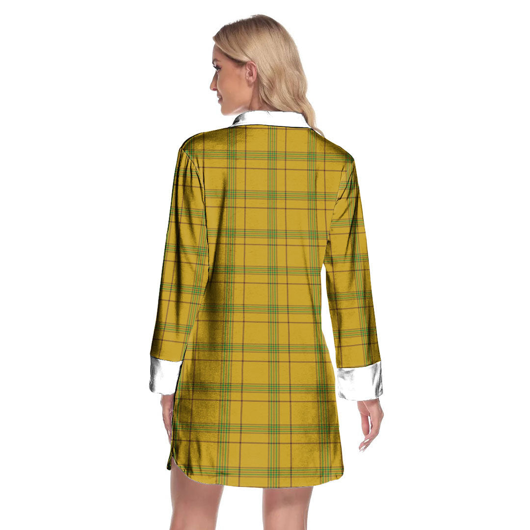 Houston Tartan Crest Lapel Shirt Dress Long Sleeve