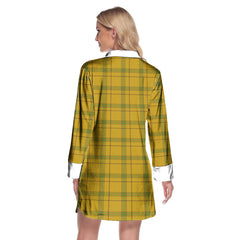 Houston Tartan Crest Lapel Shirt Dress Long Sleeve