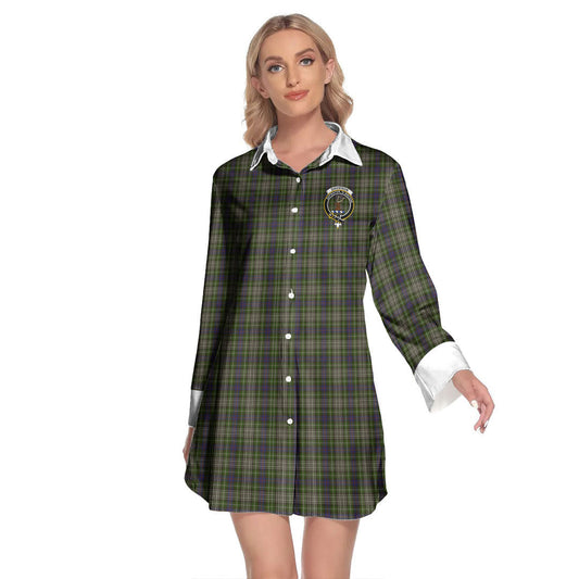 Davidson Tulloch Dress Tartan Crest Lapel Shirt Dress Long Sleeve