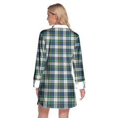 Gordon Dress Ancient Tartan Crest Lapel Shirt Dress Long Sleeve