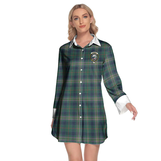 Kennedy Modern Tartan Crest Lapel Shirt Dress Long Sleeve