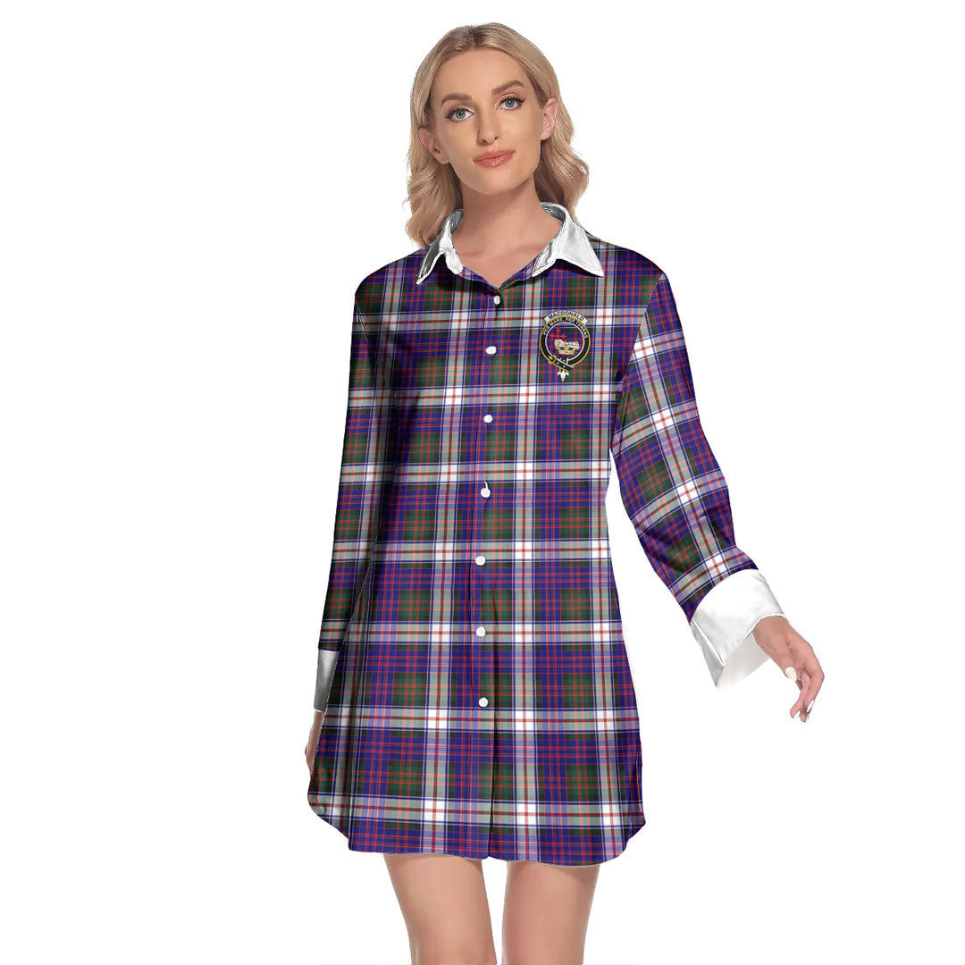 MacDonald Dress Modern Tartan Crest Lapel Shirt Dress Long Sleeve