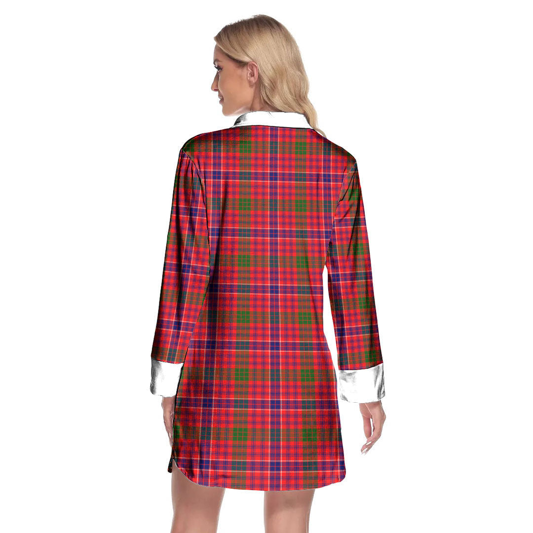 MacRae Modern Tartan Crest Lapel Shirt Dress Long Sleeve