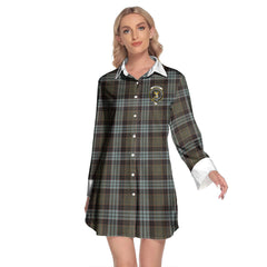 Stewart Old Weathered Tartan Crest Lapel Shirt Dress Long Sleeve