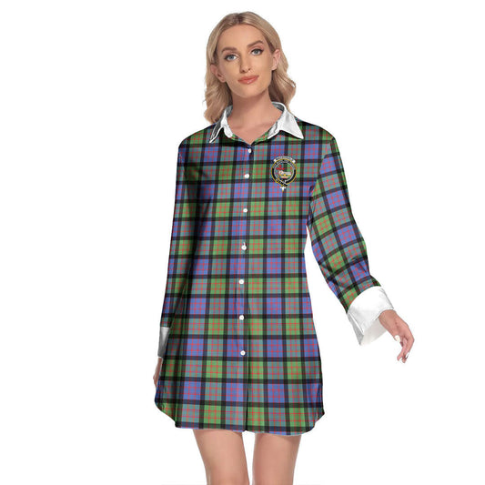 MacDonald Ancient Tartan Crest Lapel Shirt Dress Long Sleeve