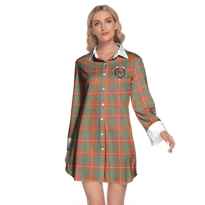 Bruce Ancient Tartan Crest Lapel Shirt Dress Long Sleeve