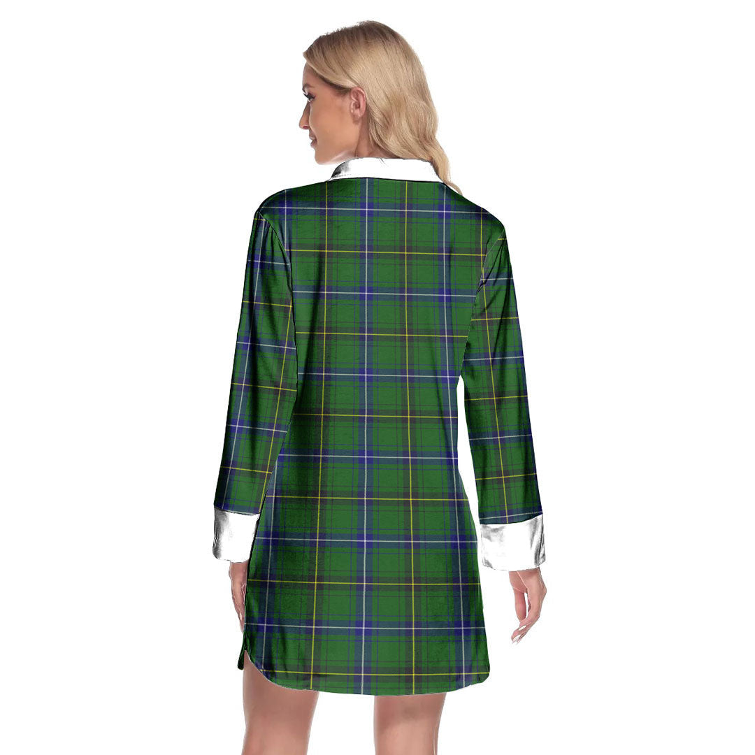 Henderson Modern Tartan Crest Lapel Shirt Dress Long Sleeve