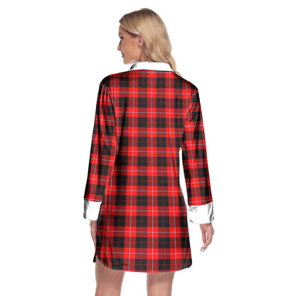 Cunningham Modern Tartan Crest Lapel Shirt Dress Long Sleeve