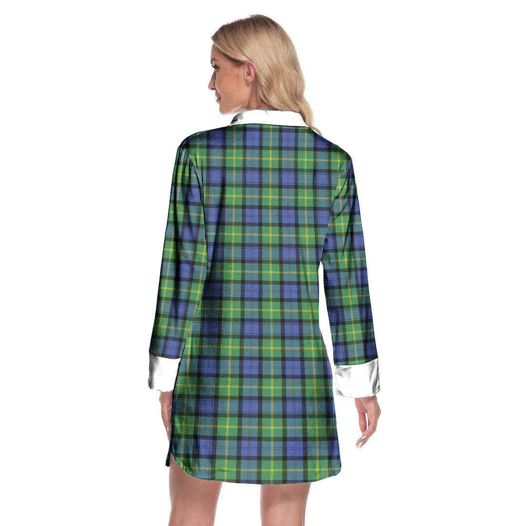 Gordon Old Ancient Tartan Crest Lapel Shirt Dress Long Sleeve