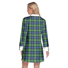 Gordon Old Ancient Tartan Crest Lapel Shirt Dress Long Sleeve