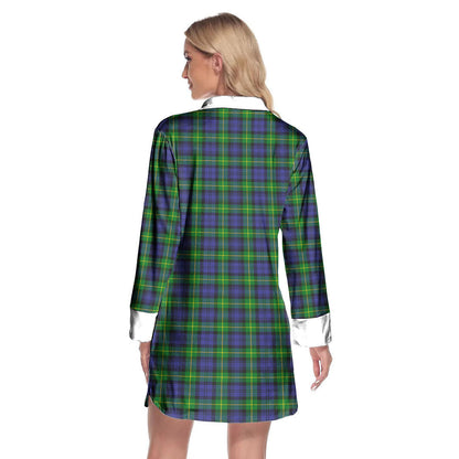 Gordon Modern Tartan Crest Lapel Shirt Dress Long Sleeve