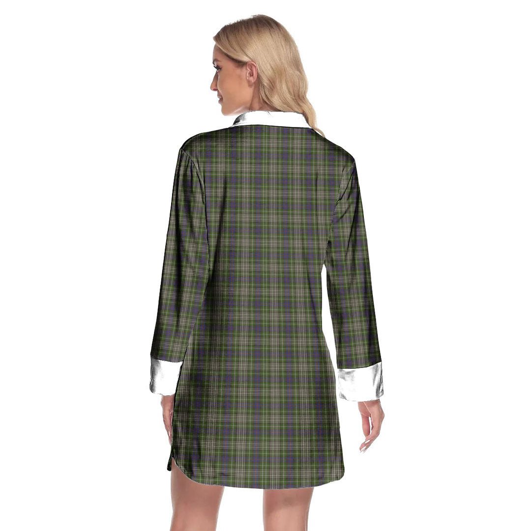 Davidson Tulloch Dress Tartan Crest Lapel Shirt Dress Long Sleeve