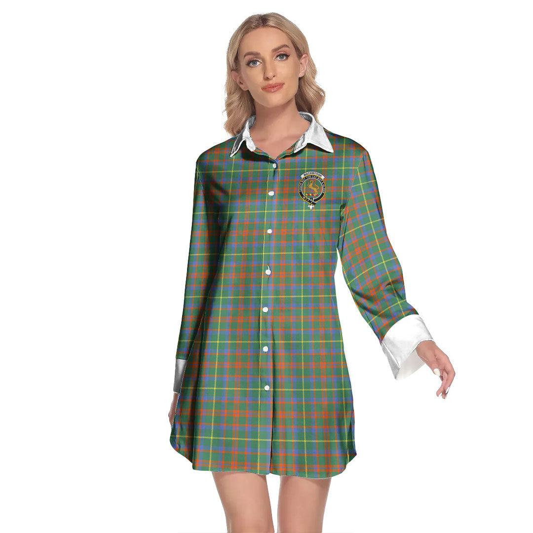 MacKintosh Hunting Ancient Tartan Crest Lapel Shirt Dress Long Sleeve