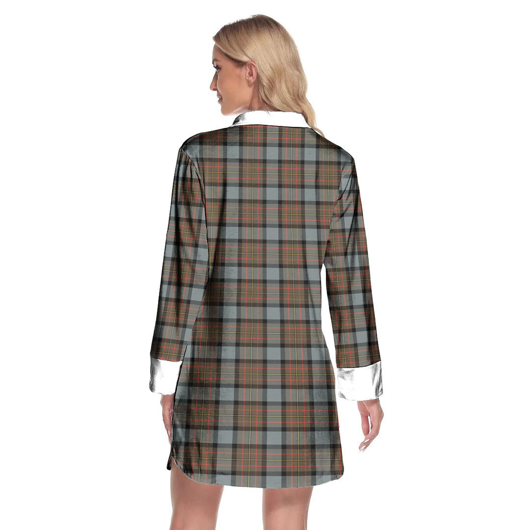 MacLaren Weathered Tartan Crest Lapel Shirt Dress Long Sleeve