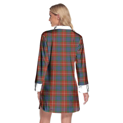 Fraser Ancient Tartan Crest Lapel Shirt Dress Long Sleeve