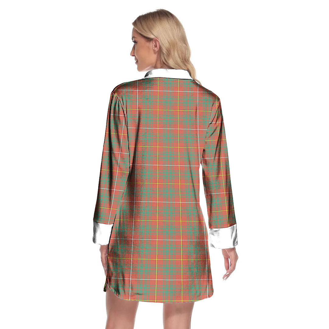 Bruce Ancient Tartan Crest Lapel Shirt Dress Long Sleeve