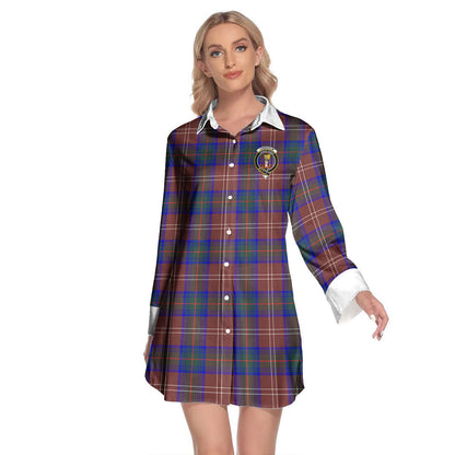 Chisholm Hunting Modern Tartan Crest Lapel Shirt Dress Long Sleeve