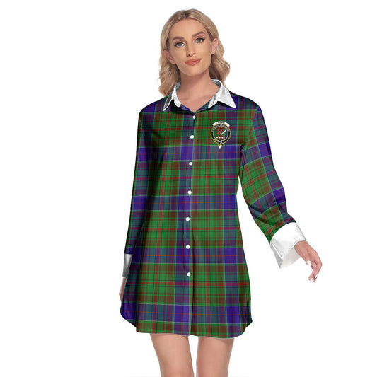 Adam Tartan Crest Lapel Shirt Dress Long Sleeve