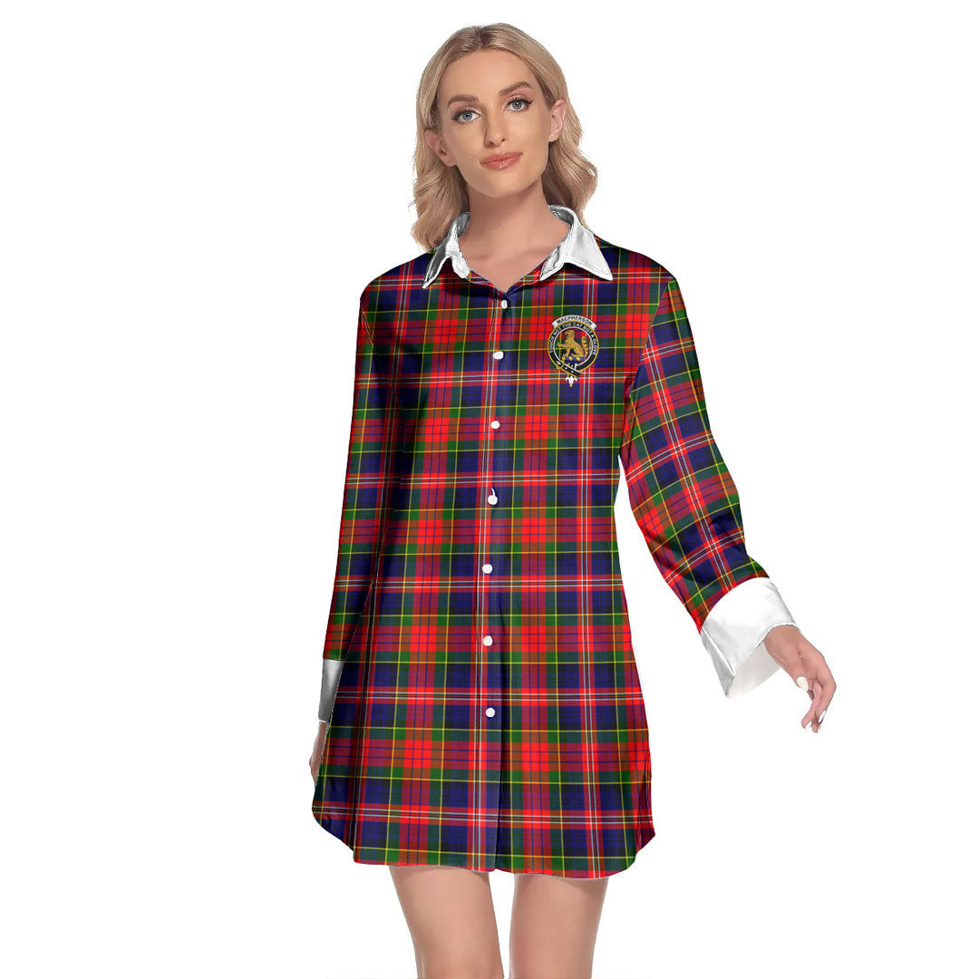 MacPherson Modern Tartan Crest Lapel Shirt Dress Long Sleeve