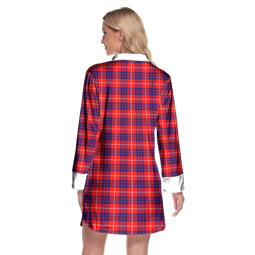 Hamilton Modern Tartan Crest Lapel Shirt Dress Long Sleeve