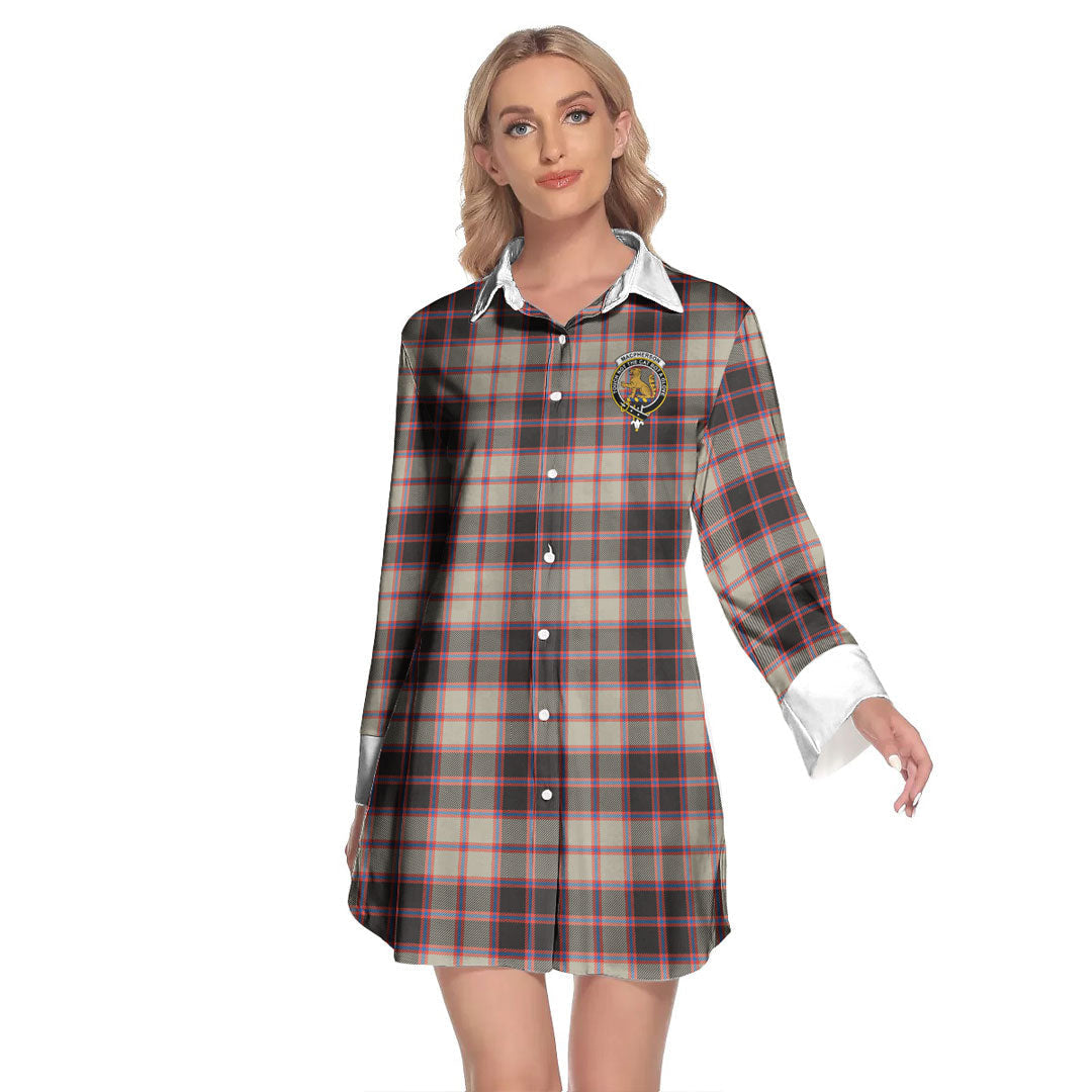 MacPherson Hunting Ancient Tartan Crest Lapel Shirt Dress Long Sleeve