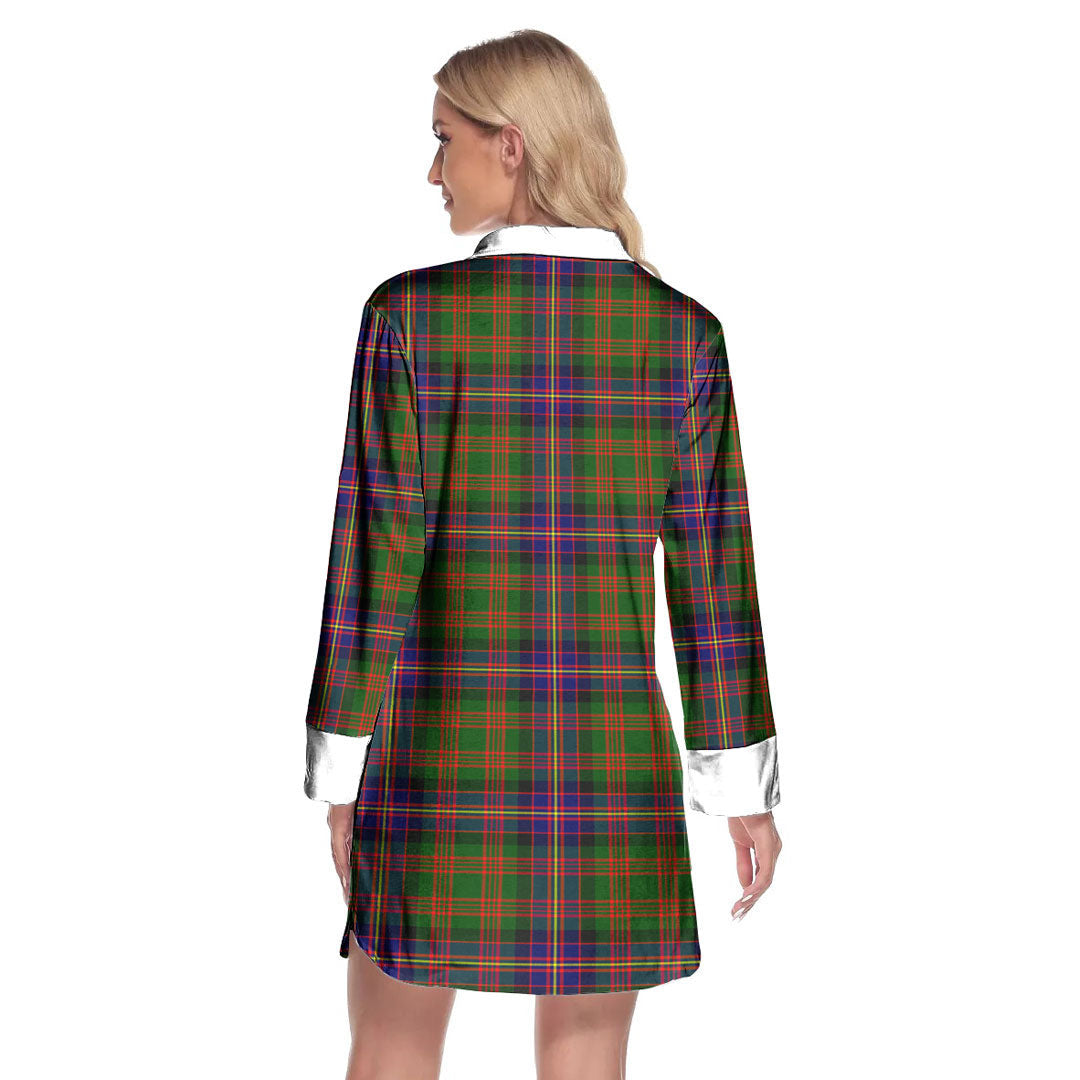 Cochrane Modern Tartan Crest Lapel Shirt Dress Long Sleeve