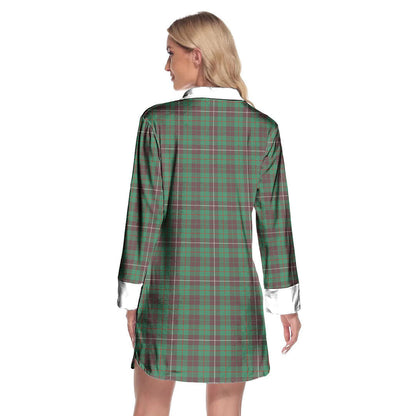 MacKinnon Hunting Ancient Tartan Crest Lapel Shirt Dress Long Sleeve