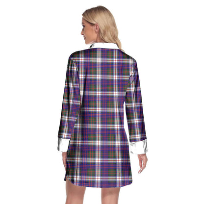 MacDonald Dress Modern Tartan Crest Lapel Shirt Dress Long Sleeve