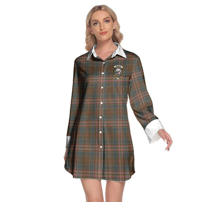 Kennedy Weathered Tartan Crest Lapel Shirt Dress Long Sleeve