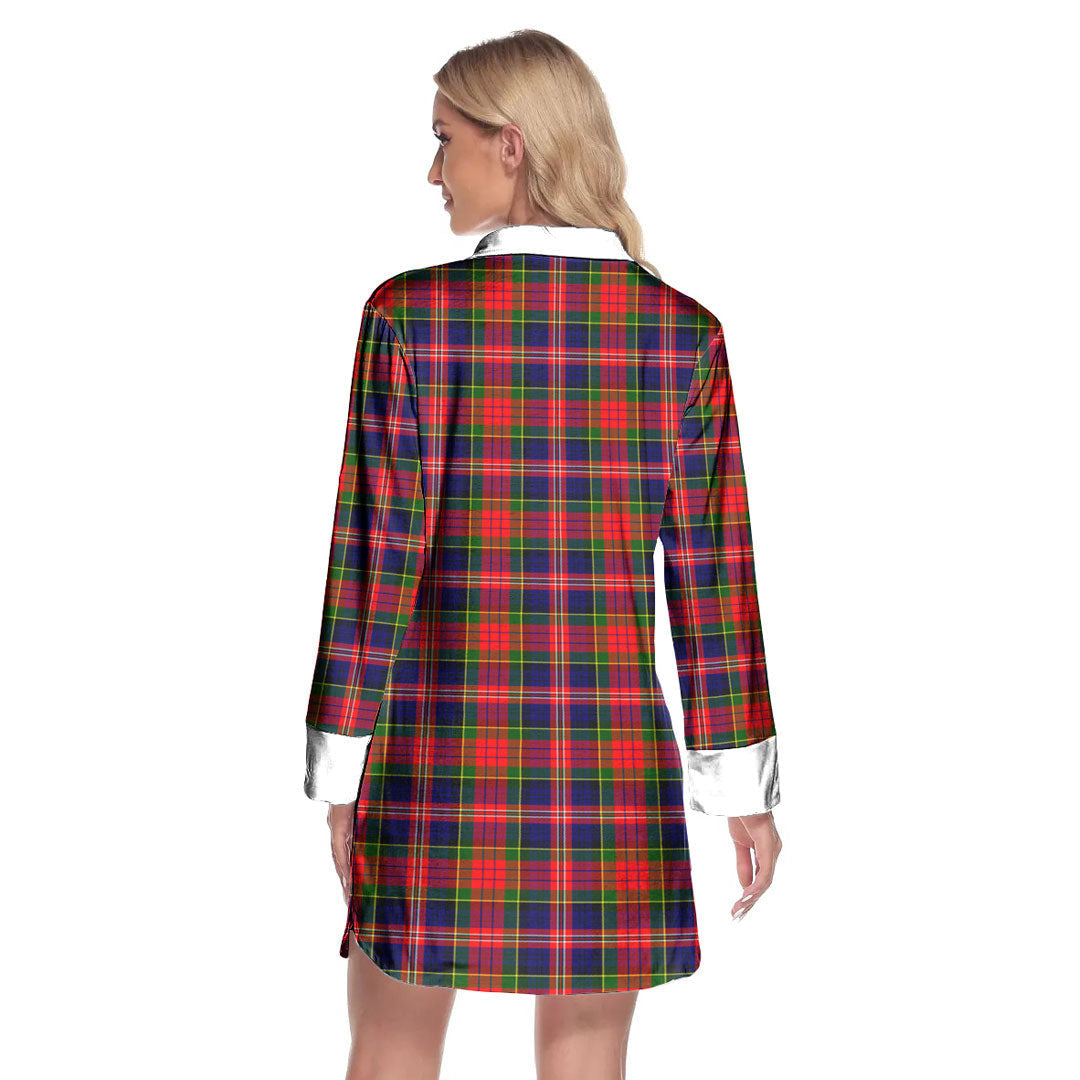 MacPherson Modern Tartan Crest Lapel Shirt Dress Long Sleeve