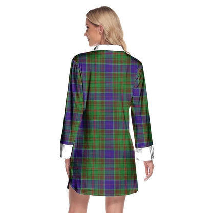 Adam Tartan Crest Lapel Shirt Dress Long Sleeve