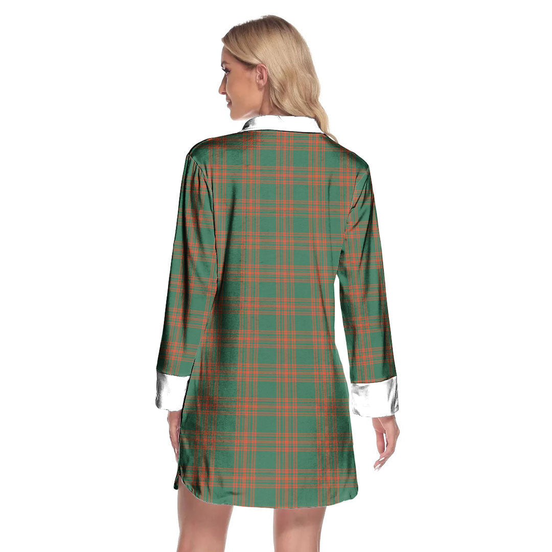 Menzies Green Ancient Tartan Crest Lapel Shirt Dress Long Sleeve