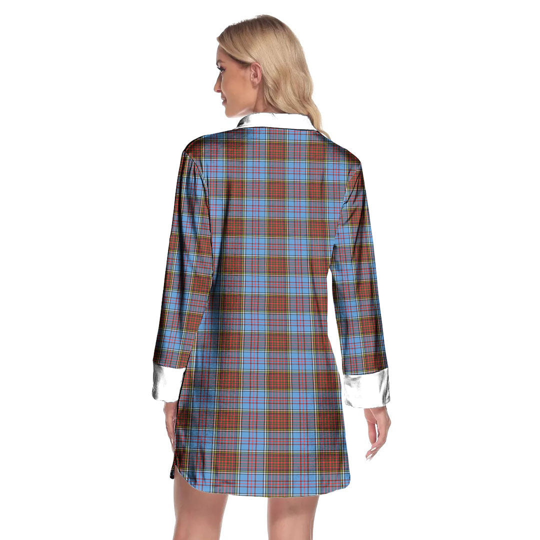 Anderson Modern Tartan Crest Lapel Shirt Dress Long Sleeve