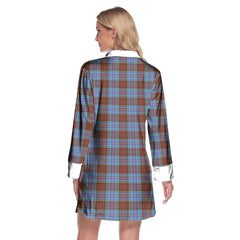 Anderson Modern Tartan Crest Lapel Shirt Dress Long Sleeve