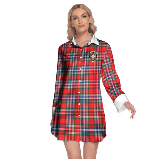 MacFarlane Modern Tartan Crest Lapel Shirt Dress Long Sleeve