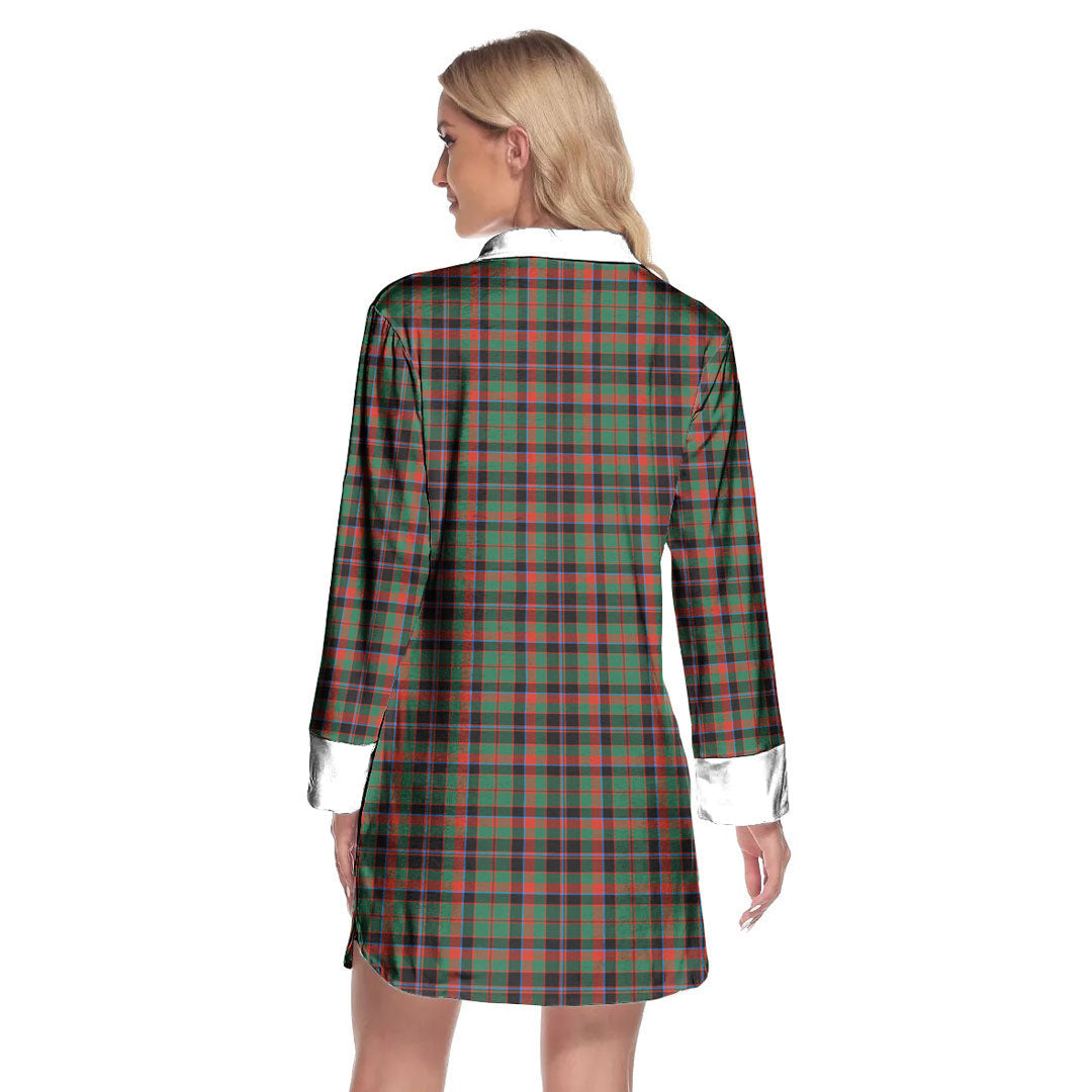 Cumming Hunting Ancient Tartan Crest Lapel Shirt Dress Long Sleeve